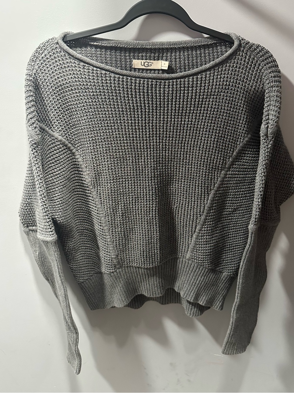 UGG Gray Waffle Knit Scoop-Neck Sweater
